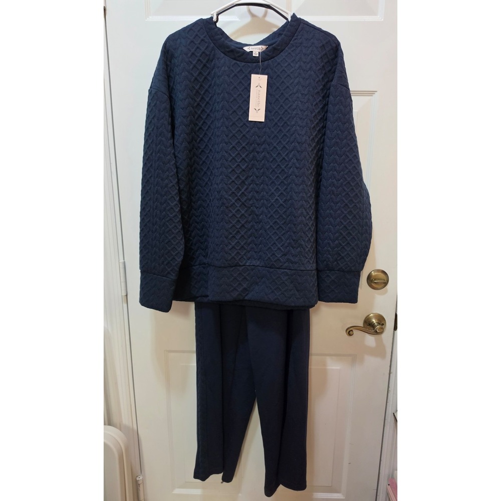 Nanette Lepore Dark Sapphire Quilted Loungewear 2-Piece Set XL 89N55BPTK127S